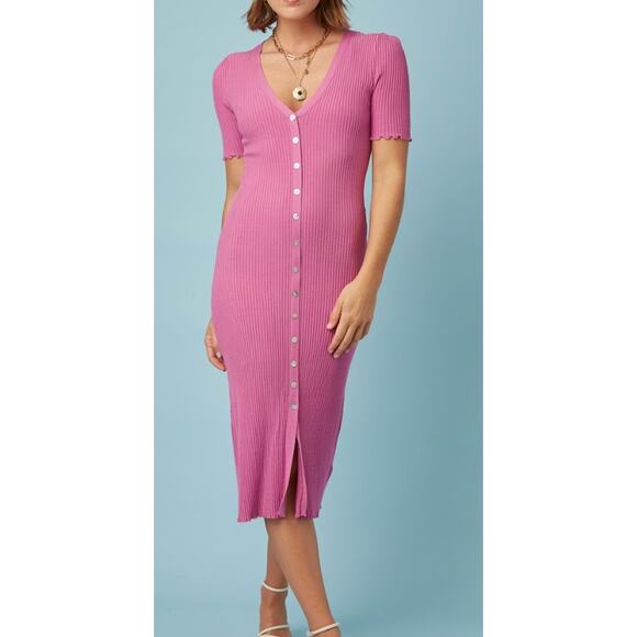 Frnch Paris Lydia Ribbed Dress Purple Pink Women's M - Picture 1 of 14